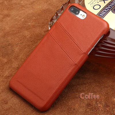 

Genuine Leather Phone Case For iPhone 7 8 Plus Case Litchi Texture Dual Card slots Back Cover For X 6 6S Plus Case