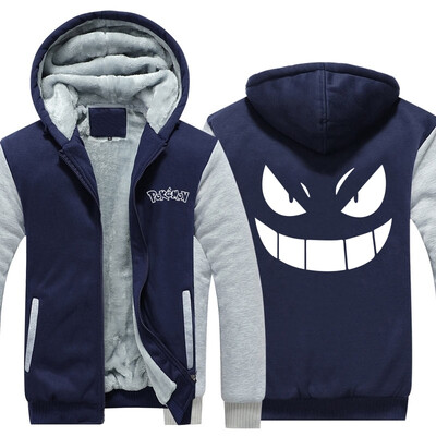 

2018 New USA SIZE Anime Pokemon Go Pocket Monster Gengar Coats Mens Hoodies Sweatshirts Winter Thicken Fleece Clothing