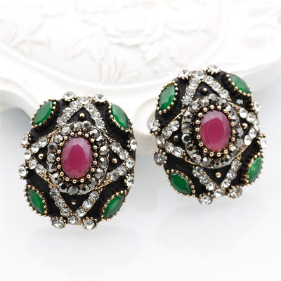 

SUNSPICE MS Vintage Stud Earrings For Women Resin Round Retro Indian Jewelry Turkey Ethnic Design Square Earrings Bijoux Gift