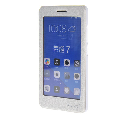

MOONCASE Huawei Honor 7 Case Litch Skin Full Screen View Leather Flip Pouch Bracket Back Cover White
