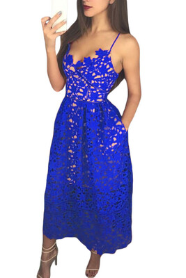 

Lace Hollow Out Nude Illusion Party Dress