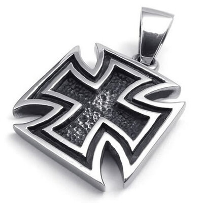 

Hpolw New Gothic Style Mens Stainless Steel Black Templar Knight Cross Pendant Necklace18-26 inch Chain