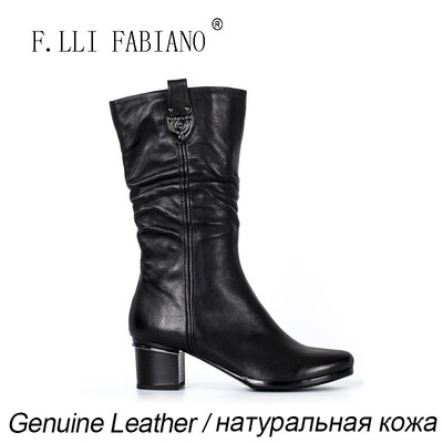 

2015 FLLIFABIANO Winter Boots Genuing Leather Beautiful Women Boots T1340K11-428 Embossed Flower&Pleated High Heel Mid-le