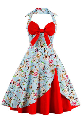 

MisShow 2017 Women Vintage Summer Dress Off Shoulder Dress Sleeveless Elegant Party Dress With Bow Halter Rockabilly Robe Sexy
