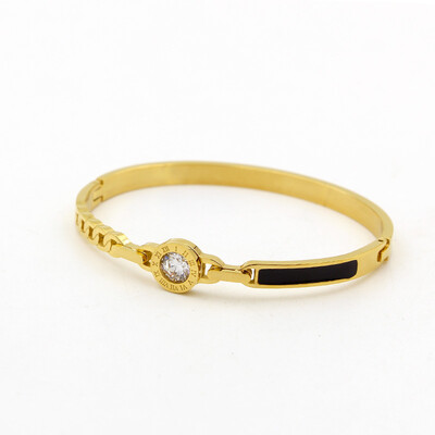 

Titanium Steel Bracelet Jewelry Korean Black Epoxy Roman Number Bracelet Single Diamond Bracelet for Men&Women