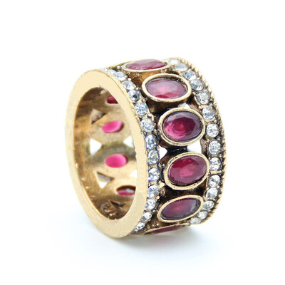 

Vintage Turkish Finger Rings Women Round Oval Resin Crystal Caesar Ring Antique Gold Color Ethnic Men Wedding Jewelry Crown Ring