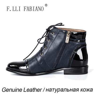 

F.LLI.FABIANO Autumn and Winter Short Boots Patent Leather Shoelace-up and Zip Flat Boots T1363K10 Black and Blue Morden Boots