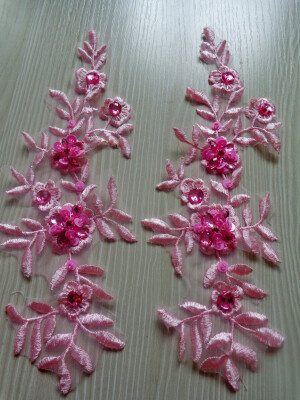 

Handmade sew on crystal trim patches pink lace applique with bead sequins rhinestones 258cm for top dress skirt