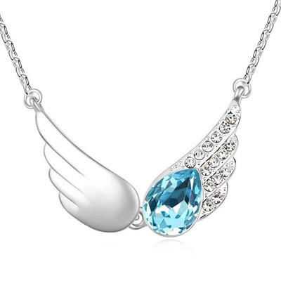 

High Quality Vintage Wings Necklaces Pendants Crystal from Austria Women Joyas White Gold Plated Valentines Day Gift 1