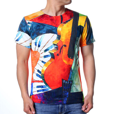 

Fashion Mens O-neck Tops Geometry Print Pullover T-Shirts