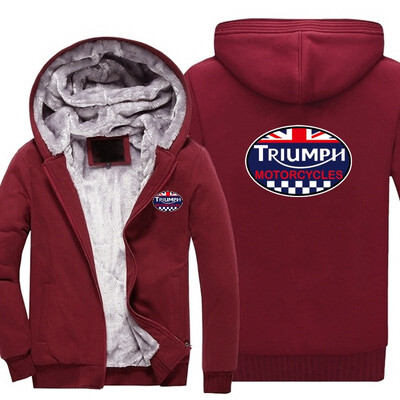 

2018 New USA SIZE Men Winter Autumn Hoodies TRIUMPH MOTORCYCLES pattern Fleece Coat Baseball Uniform Sportswear Jacket wool