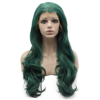 

Long Wavy Hand Tied Swiss Lace Front blue Party Wig Synthetic