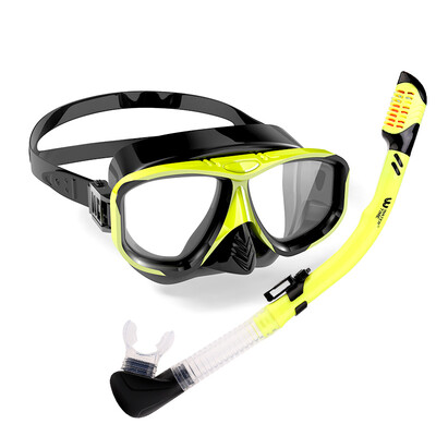 

WaterTime Frog Fins Плавание Snorkeling Sambo Set Goggles Adult Full Dry Snorkel Equipment Дайвинг-маска Желтый Черный