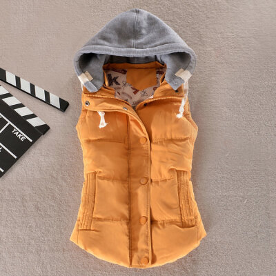 

New Spring Winter Solid Women Plus Size Slim Vest Women Parkas Cotton Jacket Sleeveless Hooded Casual Colete Jacket