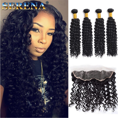 

Brazilian Deep Wave Lace Frontal Closure With Bundles 7A Curly Weave Human Hair With Frontal Brazilian Virgin Hair With Closure