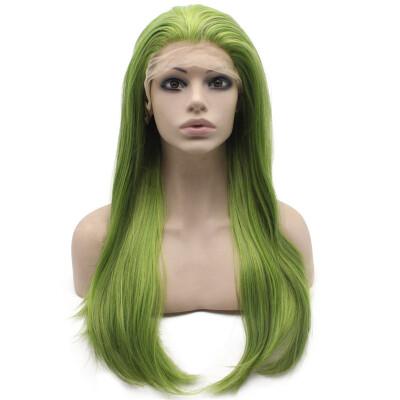 

Long Straight Hand Tied Front Lace Synthetic Green Wig