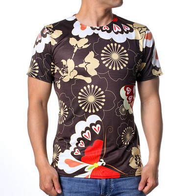 

Fashion Mens O-neck Tops Flower Print Pullover T-Shirts