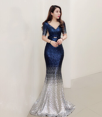 

Evening dress female new celebrity banquet party birthday party dress was thin host dress long section