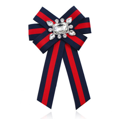 

New Bow Crystal Women Brooches Pins Canvas Fabric Bowknot Tie Necktie Corsage Brooch for Women Clothing Dress Accessories00N00563