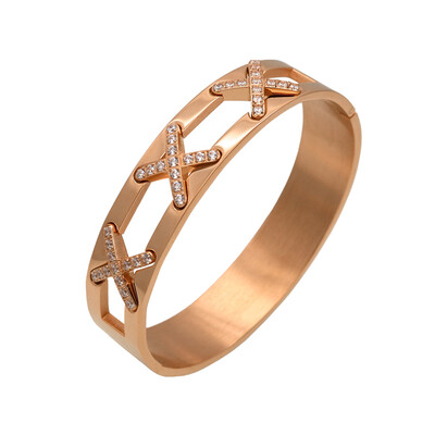 

Europe&the United States fashion jewelry wide three X diamond cut bracelets titanium steel bracelets for men&women