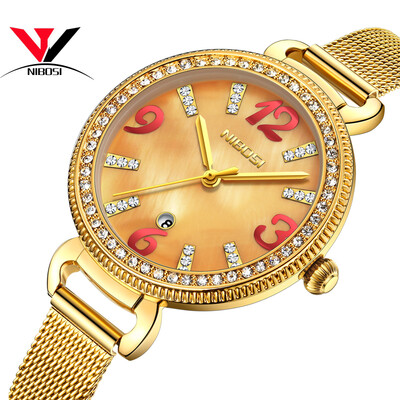 

NIBOSI Women Watches Fashion Lady Watch Luxury Brand Quartz Wristwatch Gold Waterproof Crystal Dress Mesh Strap Relogio Feminino