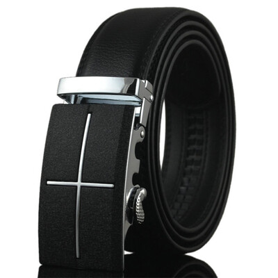 

Belts Men High Quality Genuine Leather Belt Men Fashion Silver Geometric Automatic Buckle Ceintures Homme Luxury Black