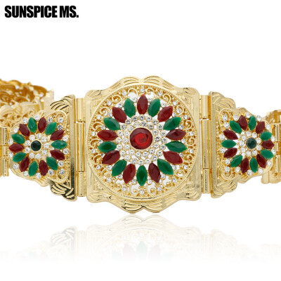 

Elegent Turkish Women Round Resin Gold-Color Metal Waist Chain Belt Multicolor Hollow Flower Vintage Banquet Sash Body Jewelry