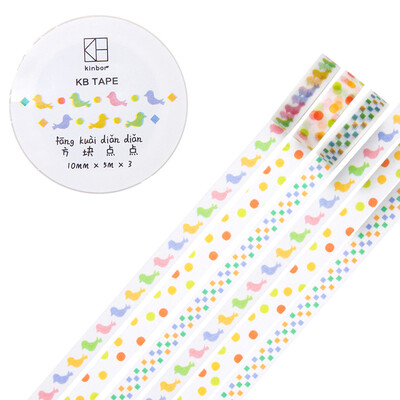 

Kinbor 3 roll pocket book&paper tape 10mm5m basic handbook sticker color tape dot line DTB64157