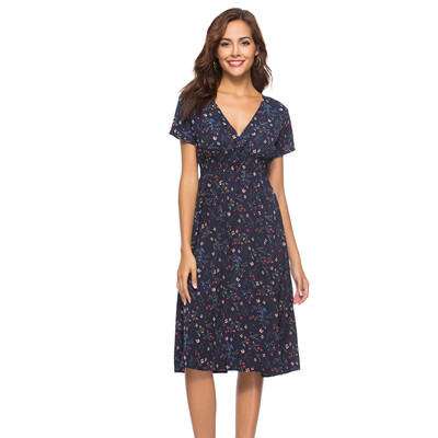

Try Everything For Women Chiffon Dress Summer Black Short Sleeve Casual Dress 2018 Floral Print V Neck Draped Midi Womens Dress