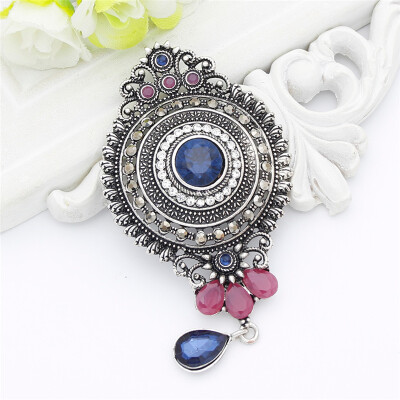 

Fashion Egyptian Women Round Water Drop Brooch Pins Antique Silver Color Resin Corsage Jewelry Turkish Bridal Indian Wedding Pin