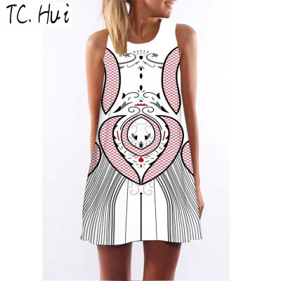 

2018 new trend fashion digital printing round neck strapless dress