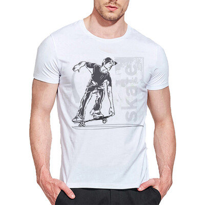 

Mens O Round Neck Casual Short Sleeves Fashion Cotton T-Shirts Boy Skating Picture & Letter Digital Print