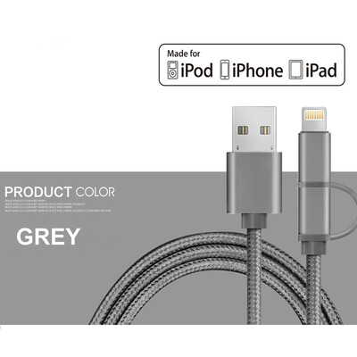 

мфо "2in1" мобильный телефон, зарядное устройство кабель для iPhone 5 6 7 USB для Samsung Huawei xiaomi микро - USB нейлоновые убр