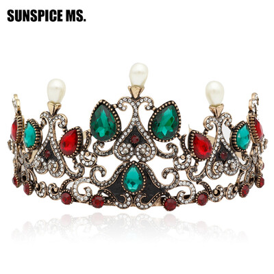 

Vintage Women Bead Resin Crown Hair Jewlery Turkish Hollow Flower Crystal Tiaras Princess Wedding Hair Hoop Headband Hairwear
