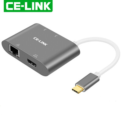 

CE-LINK Type-C to HDMI4K HD network card converter USB-C docking station with RJ45 network port data cable adapter Apple MacBook hub 4177