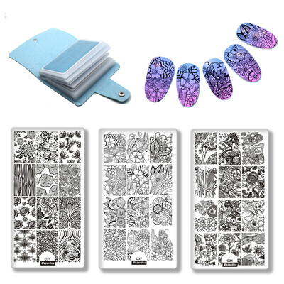 

Floral Leaves Plants Stencils Decorations Tips Manicure Template Nail Art Image Stamping Plate Stamper Plates Case Storage Book