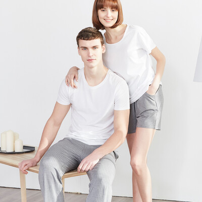 

Little nurse pajamas home service men&women can wear short-sleeved home service in summer JDT001 loose gray strip  180110