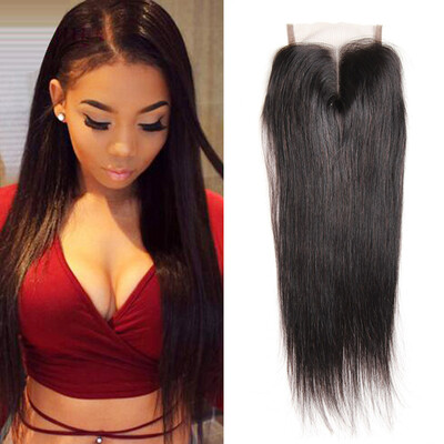 

SZC Lace Closure Remy Brazilian Straight Human Hair Closure 4 x 4 Middle Part 1 Bundle Pre Plucked With Baby Hair Bleached Knots