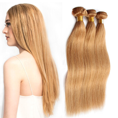 

Nami Hair 3 Bundles Brazilian Human Straight Hair Blonde Pure Color 27 Hair Weaves 12"-26" Thick Ends No Shedding Free Shipping