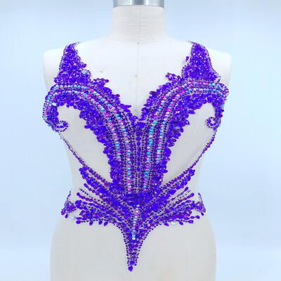 

Чистое ручное фиолетовое шитье на Rhinestones applique на сетчатых кристаллах с отделкой 56 * 44 см