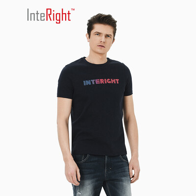

INTERIGHT short-sleeved mens water soft cotton letter printing round neck T-shirt black L