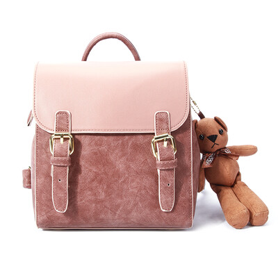 

Youha Youha HOWRU bear hanging ornaments backpack Korean version of the college fashion belt decorative backpack VJN09008 pink