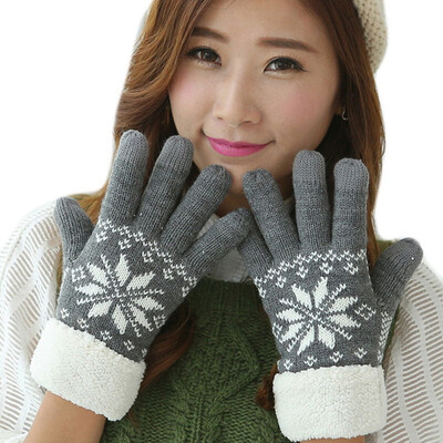 

Fashion Women Warm Winter Snowflake Finger Mittens Thick Gloves Wool Knitted Fleece Screen Touchable Gloves For Mobile Phone