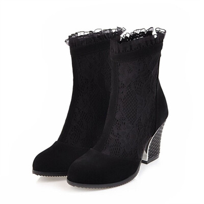 

plus size 34-43 Sexy Spring Summer Women Boots Lace net Thick High-Heel Ankle Boots Fashion Knight boots Dress Party Pumps Shoes