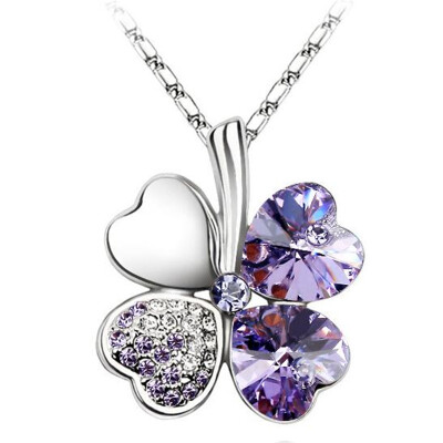 

Women Vintage Fashion Jewelry Heart Crystal from Austrian Four Leaf Clover Necklace Pendants Trendy 201