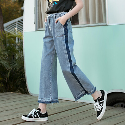 

PASS tide brand summer straight jeans female loose side stripe stitching retro pants 6821815024 denim blue L