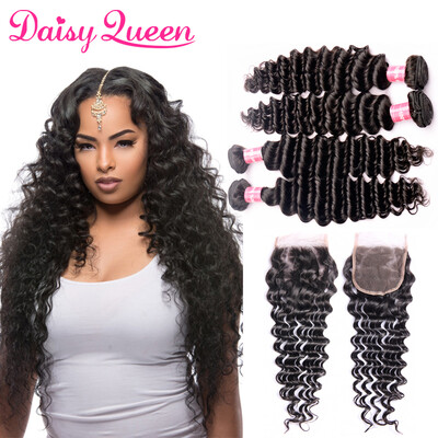

Deep Wave 4 Bundles With Closure 8A Brazilian Virgin Hair With Closure Unprocessed Human Hair Bundles With Lace Closure 5pcslot