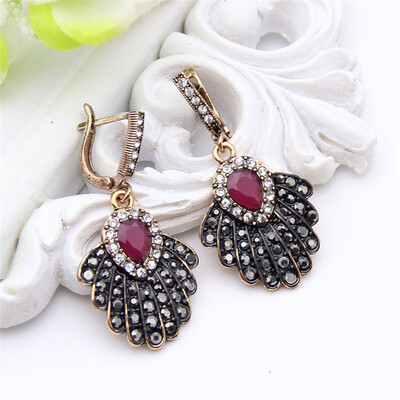 

Ethnic Turkish Long Drop Earring Women Palm Leaves Resin Jewelry Antique India Hook Earring Arabesque Pendientes Mujer Moda