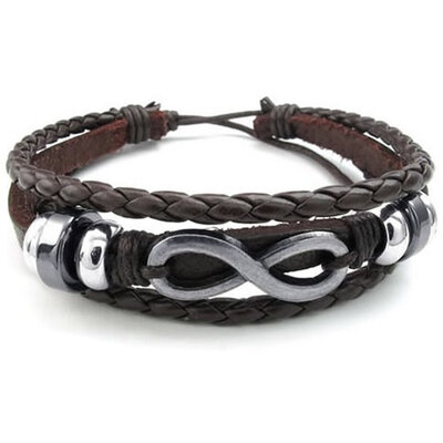 

Hpolw Mens Womens Leather Bracelet Love Infinity Charm Bangle Fit 7-9 inch Brown Silver