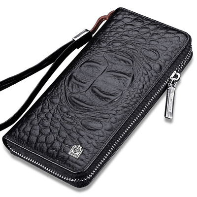

Old man head LAORENTOU wallet top layer leather mens long business bag mens crocodile pattern casual mens wallet youth wallet 821J005L1A black